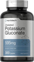 Horbaeach Chelated Potassium Gluconate 595mg Supplement | 300 Count | Vegetarian, Non-GMO, Gluten Free