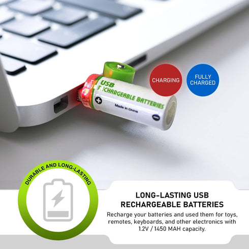 Survival Frog EasyPower USB AA Rechargeable Batteries - 1.2V/1450 mAh, 4 Pack