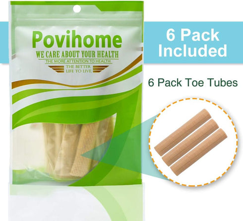 Povihome 6 Pack Toe Tubes - Large (15/16''D), Fabric and Gel Lining Big Toe Protector for Pain Relief