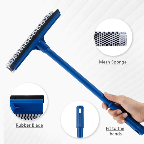 15.9" Window Squeegee for Car: 2 in 1 Window Cleaner with Long Stainless Steel Handle, Sponge for High Window Cleaning