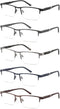 Blue Light Filtering Reading Glasses 5 Pack, Metal Half-Frame Spring Hinges Readers for Men, Anti Glare UV Protection