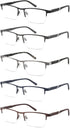 Blue Light Filtering Reading Glasses 5 Pack, Metal Half-Frame Spring Hinges Readers for Men, Anti Glare UV Protection