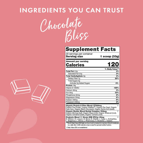 Boobie Body Superfood Protein Meal Replacement Shake, Chocolate Bliss Flavor | 19g Protein, 1 Tub
