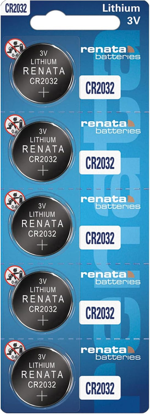 Renata CR2032 Batteries, 3V Lithium Coin Cell, 10 Count