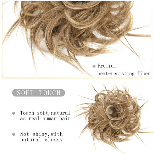 HMD Tousled Updo Messy Bun Hairpiece - Synthetic Ponytail Hair Extension with Elastic Rubber Band