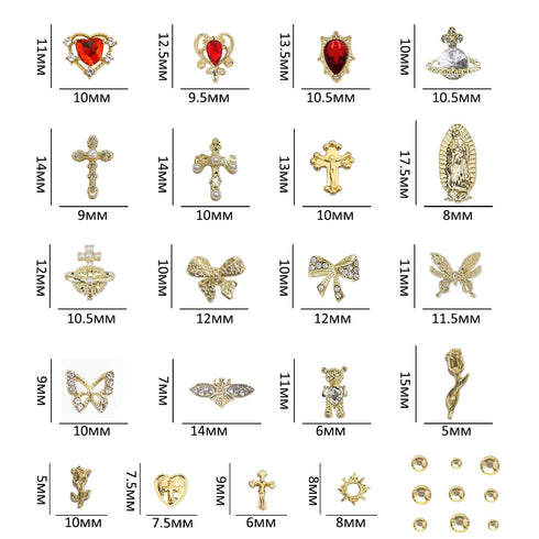 80+ Pcs Golden Nail Charms with Rhinestones, Nail Art Accessories for Women Manicure Craft Supplies