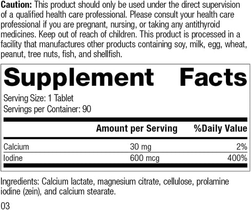 Standard Process Prolamine Iodine - Thyroid Support with Prolamine Iodine, Calcium Lactate, Iodine, Calcium, and Magnesium Citrate - 90 Tablets