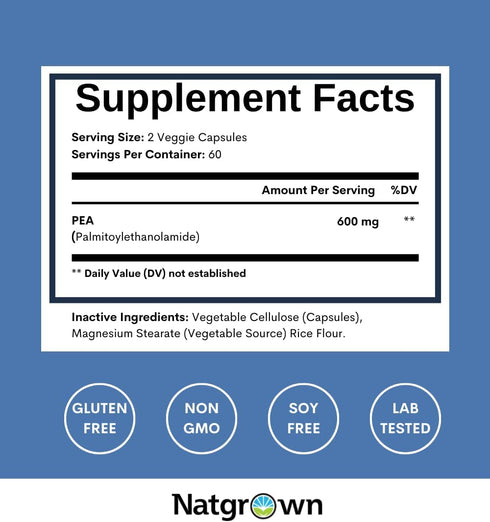 Natgrown Palmitoylethanolamide Pea Supplement - 600 mg, 120 Capsules