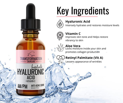 Vitamin C Serum 1 oz - Hyaluronic Acid for Face, Anti Aging, Menopause Support, Dark Spot Remover