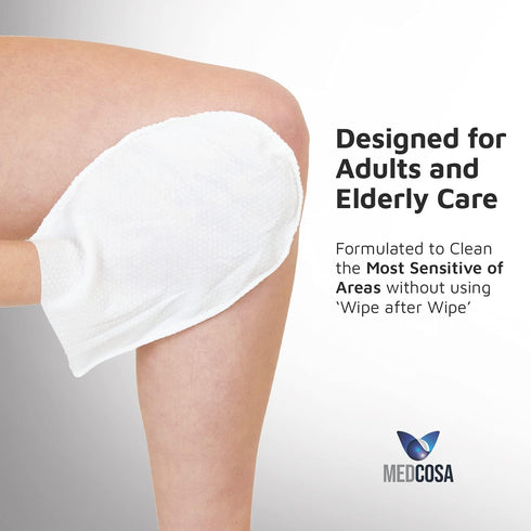 Medcosa Adult Washcloths - Unique Disposable Body Wipes Shaped Like a Glove, Pack of 10