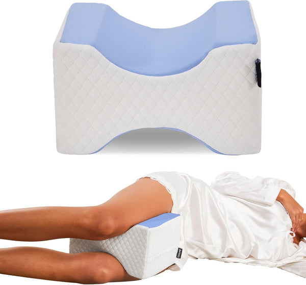 Knee Pillow for Side Sleepers, Leg & Knee Support Pillow, Smooth Spine Memory Foam Alignment Pillow for Hip Pain &