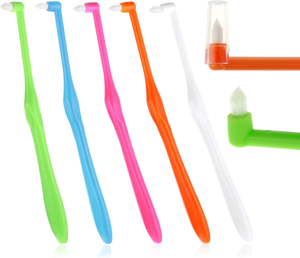 5 Pcs Single End Tufted Toothbrush, Interspace Tapered Trim Tooth Cleaner for Orthodontic Detail Cleaning
