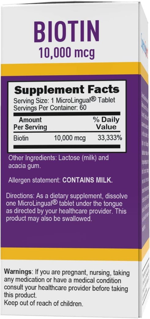 Superior Source Biotin 10,000 mcg - Daily Supplement for Hair Health & Growth, 60 Sublingual Tablets
