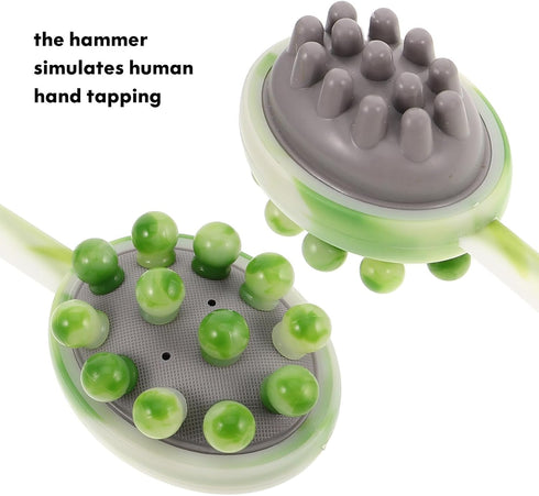 Hammer Manual Back Massage Double Head Percussion Massager Tool for Neck Waist and Leg Comfort Extended Handle, Green