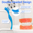 Denture Cleaner Box and Brush Set - 2 Pack Portable Denture Bath Case with Basket + 2 Pack Brushes (Light and Dark Blue)