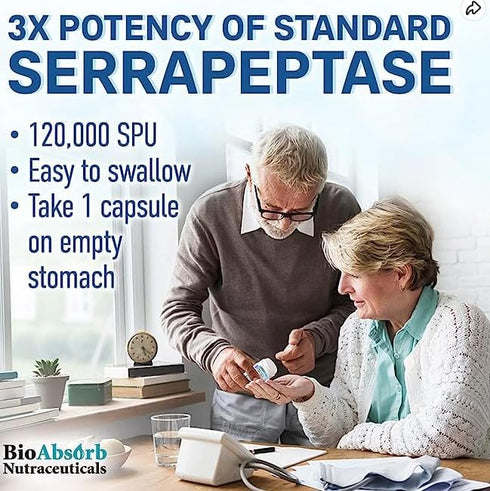Bio Absorb Serrapeptase Supplement 120000 Units (SPU) - High Potency Enzyme, 60-Day Supply, Delayed Release Vegetarian