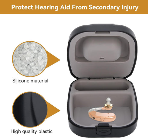 Hearing Aid Case Hard, Pocket Size Waterproof Hearing Aid Travel Case Storage Box for Kids, Adults, Seniors(Black)