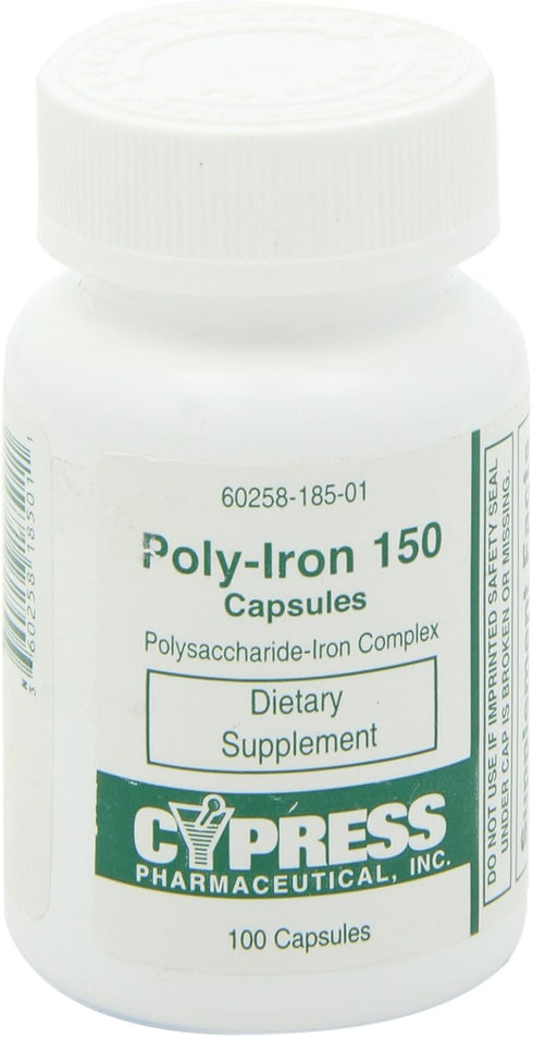 Poly Iron Capsules 150 mg Dietary Supplement by Cypress Pharmaceutical, 100 Caps per Bottle