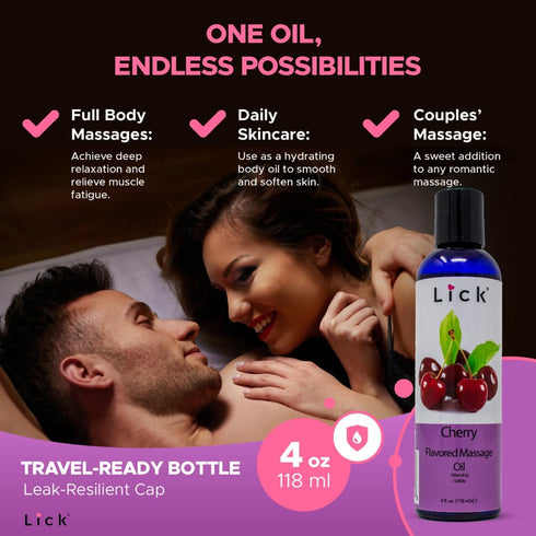 Cherry Flavored Massage Oil for Therapy, Relaxing Muscle Massage with Natural Vitamin E Oil, 4 oz