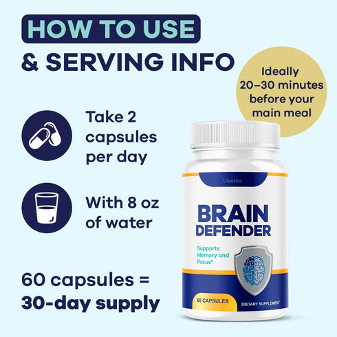 LIVORKA 60 1 Brain Defender - Official Brain Defender Supplement Advanced Pills, Natural Brain and Memory Support
