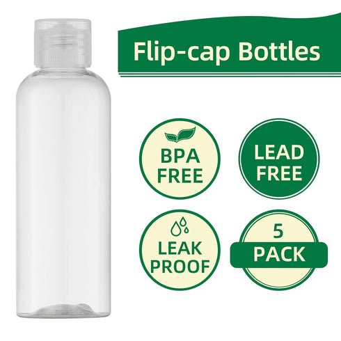 LISAPACK 3.4Oz Travel Bottles with Flip Cap (5 Pcs) Empty Dispenser Container for Travel Size Cosmetics