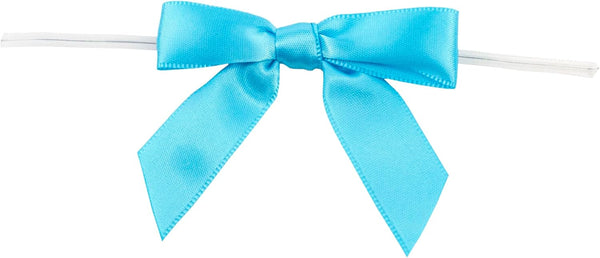 Reliant Ribbon 5171-91303-2X1 Satin Twist Tie Bows - Small 5/8 Inch Bows, 100 Pieces, Turquoise