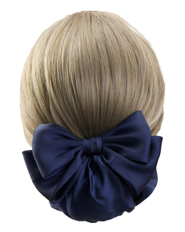 Women's Professional Ribbon Hair Clip with Black or Navy Chignon Cover, Barrette Bow-knot Decor