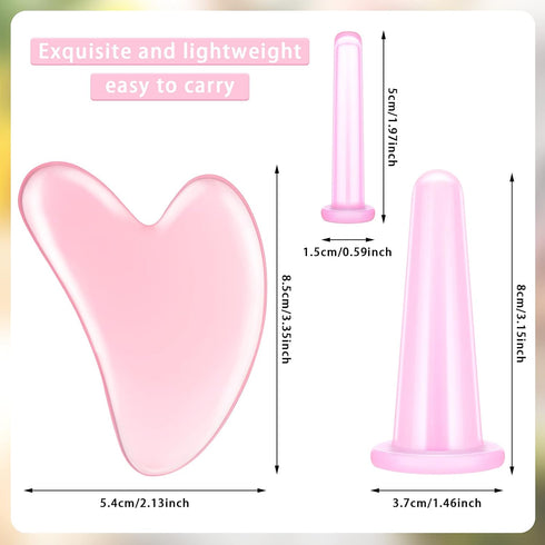 Nuanchu 4 Pieces Facial Cupping Massage Cups & Gua Sha Boards Set, Heart Shape Gua Sha Scraping Board for Face Eyes Neck