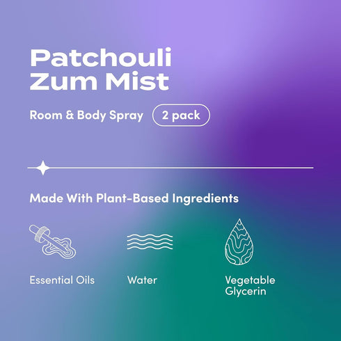 Indigo Wild Zum Mist Room & Body Spray, Aromatherapy Essential Oil Spray, Patchouli Scent, 4 fl oz (2 Pack)