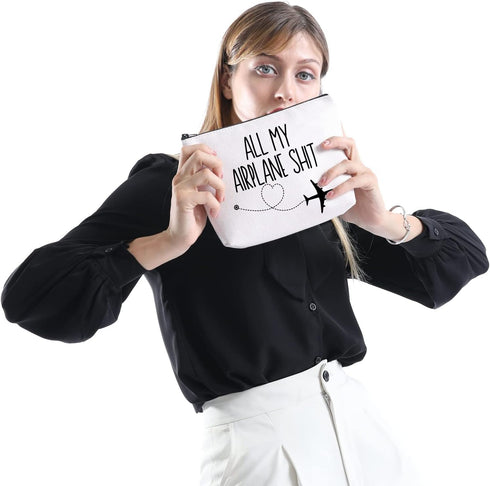All My Airplane Sh*t Accessory Pouch, Traveler Makeup Bag Charger Pouch for Flight Attendant