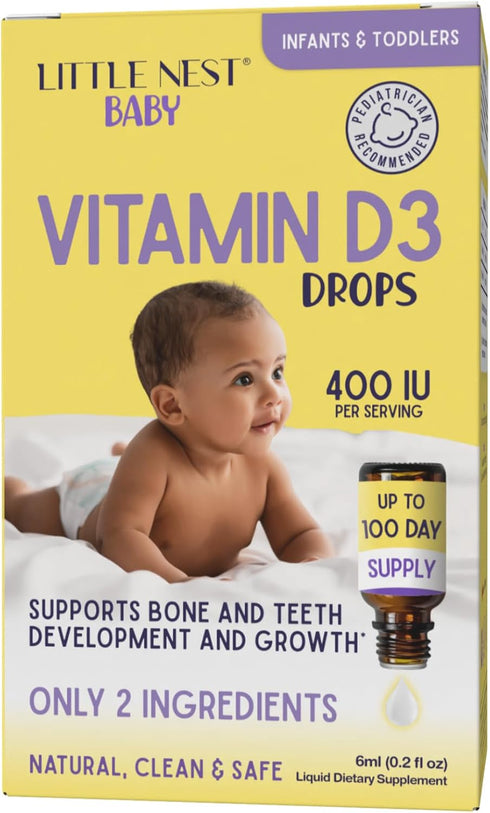 Little Nest Baby Vitamin D3 Drops 400 IU per Dose | Natural & Clean