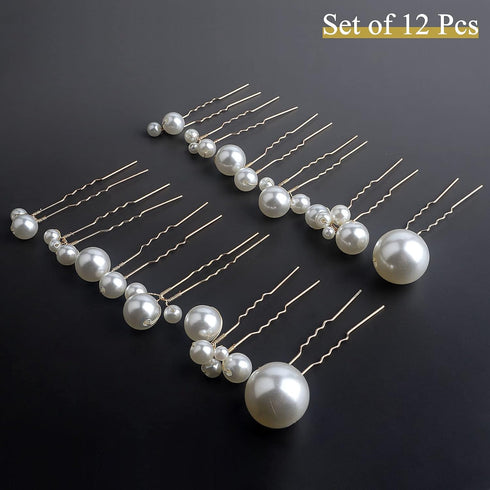 Wedding Pearl Hair Pins, 12PCS U Shaped Hair Accessories for Bridal Women, Gold