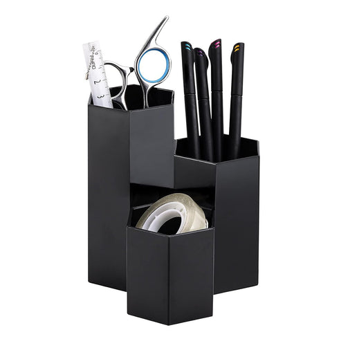 LoveBB Makeup Brush Holder Organizer, 3 Slot Plastic Storage Solution for Cosmetics Brushes, Black