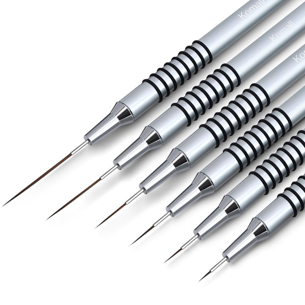 Nail Art Liner Brushes - 6Pcs Painting Brush Set for Long Lines, Thin Details, Fine Drawing Sizes 5/7/9/11/20/25mm