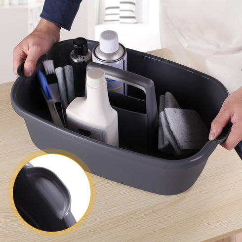 Omirome 2-Pack Large Gray Cleaning Caddy for Cleaning Supplies with Handle - Portable Plastic Tote Organizer