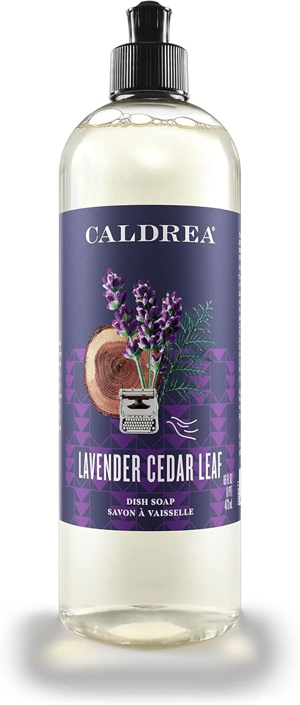 Caldrea Dish Soap, Biodegradable Liquid with Soap Bark and Aloe Vera, Lavender Cedar Leaf Scent, 16 oz