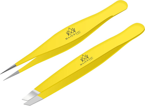 Majestic Bombay Fine Point + Slant Tweezers for Women and Men, Precision Tweezers for Splinter and Ingrown Hair Removal