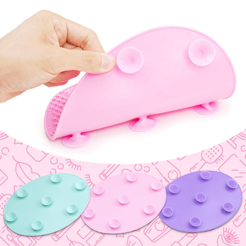Makeup Brush Cleaner Mat, Silicone Brush Cleaning Pad Big Size with Suction Cup for Makeup Brush Cleaning (Pink)