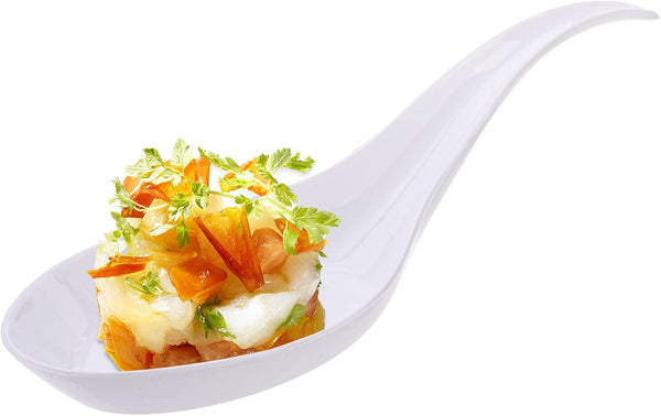 Kingrol 200 Disposable Plastic Appetizer Spoons for Desserts, Soups, Sushi, Dipping Sauces - White