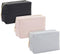3 Pack Faux Leather Makeup Bags with Zipper, Travel Cosmetic Pouches in 3 Neutral Colors