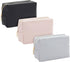 3 Pack Faux Leather Makeup Bags with Zipper, Travel Cosmetic Pouches in 3 Neutral Colors