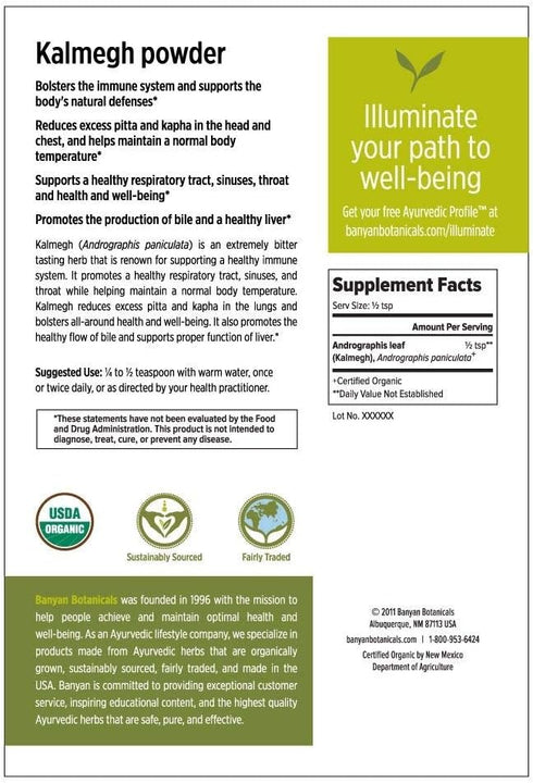 Banyan Botanicals Organic Kalmegh Powder, 1/2 lb, Bitter Herb for Immune Health