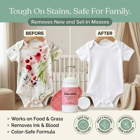 Marys Non Toxic Stain Remover Stain Stick with Scrub Base, Natural Refillable Laundry Stain Remover, Baby Stain