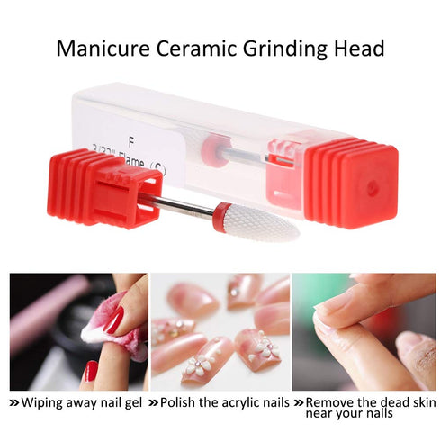Drill Head Nail,Nail Drill Bit, Ceramic Nail Grinding Head 4 Types Round Flat Ceramic Grinding Head Manicure Machine Accessories Tool(Round Flat Head)