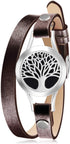 Wild Essentials Tree of Life Essential Oil Bracelet Diffuser, Leather Wrap Band, Stainless Steel