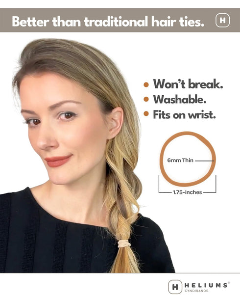 Heliums Thin Seamless Hair Ties, Sandy Blonde, 6mm Nylon No Damage Ponytail Holders, 1.75 Inch, 18 Pack