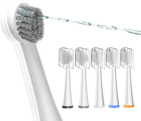 Replacement Brush Heads for Waterpik Sonic Fusion 2.0 Flossing Toothbrush, Compact, 5 Count, White, Hard Bristles