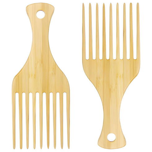 2-Piece Bamboo Comb Set for Afro Hair, Natural Anti-Static Picks for Curly, Thick Hair, Eco-Friendly Styling Solution