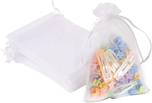 50PCS Organza Bags, 4x6 inches Small Drawstring Mesh Bags for Jewelry Gift Packaging, Party, and Festival (White)