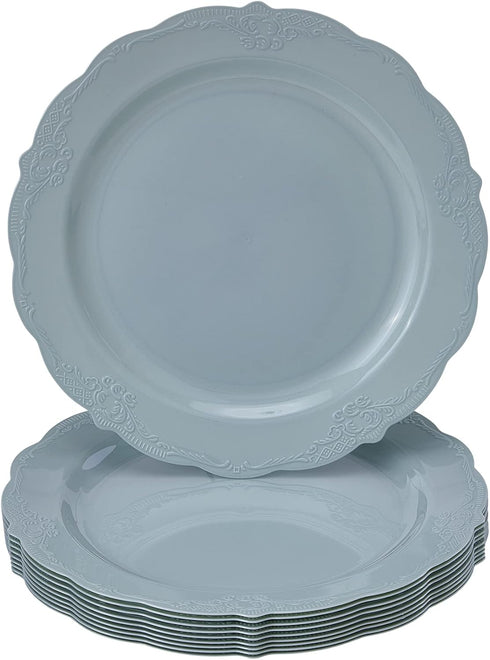 SILVER SPOONS Vintage Design Disposable Dinner Plates For Party (10 Pc) Heavy Duty Disposable Dinner Set 10” , Fine Dining Plastic Dishes For Elegant China Look, Great for Celebrations & Events - Mint by Silver Spoons